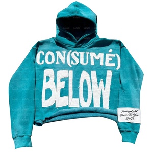 Pull à capuche en coton personnalisé pour hommes, lavage à l'acide, ourlet brut, coupe décolorée au soleil, coudre, appliquer, point de broderie, teinture - Product Image 3