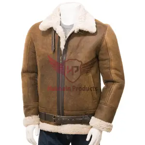 高级男式棕褐色羊皮飞行员夹克，可定制的终极风格和舒适男式飞行员夹克