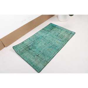 พรมวินเทจขนาด 1.9x3.3 ฟุต, พรมตุรกี, พรมขนสัตว์โมร็อกโกสีเขียว - Product Image 4