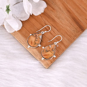 Boucles d'oreilles pendantes en pierre de jaspe Malinga en laiton de style bohème pour femmes, cadeau tendance pour les mariages, les fiançailles, les fêtes, les anniversaires - Product Image 3