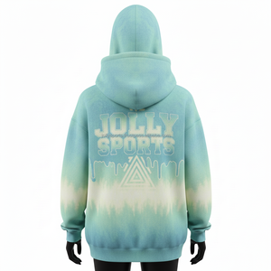 Sweat à capuche pour femme en coton doux délavé à l'acide, dégradé bleu-vert, avec logo personnalisé imprimé, style streetwear, vêtements de mode, sweats à capuche lavés - Product Image 2