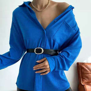 Vestido camisero de gran tamaño para mujer, Vestido camisero de manga larga azul informal de alta calidad, ropa de mujer, camisas largas - Product Image 1