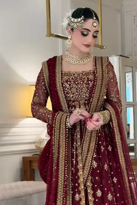 Lehenga Choli Anarkali en acrylique brodé lourd, style pakistanais de luxe, pour femme, tenue de soirée, look mariée, pour toutes les saisons - Product Image 3