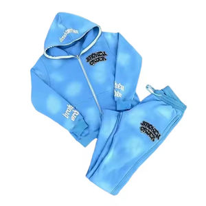 Personalizado 100% algodón de dos piezas Streetwear chándal conjunto Sun Fade 3D bordado de gran tamaño Joggers Sudadera con capucha pantalón ecológico - Product Image 2