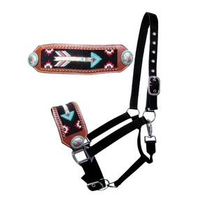 Adjustable Black Nylon Rope <b>Halter</b> With Beaded Leather Nose & Copper Stud Work Top Indian Supplier Wholesale Manufacturer - Product Image 3