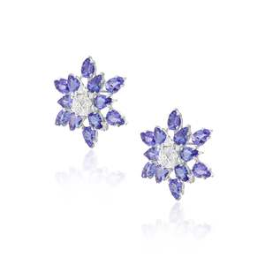 Vintage Gold Plated Tanzanite Star Drop <b>Earrings</b> with <b>Pearl</b> and Diamond Accents for Wedding and Party - Product Image 3