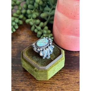 Bague en argent sterling et turquoise de Royston, taille 8.25, avec incrustation de perle géométrique plaquée rhodium - Product Image 4