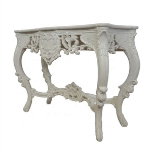 Mesa de consola de pasillo pintada en blanco, mesa de consola tallada a mano de madera, sala de estar clásica para mesa de entrada, muebles de Hotel - Product Image 6
