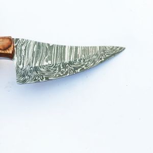 Mini couteau de transport de poche lame fixe chasse couteau à dépecer couteau en acier damas manche en bois Pakka avec gaine en cuir - Product Image 5