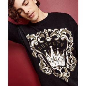 Maglione da Uomo Royalty by Maluma, Taglia Grande, Nero, in Jacquard Birdseye con Logo, Vestibilità Comoda e Decorazione Ricamata - Product Image 3