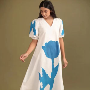 Vestido indio de algodón estampado con bloque de mano, nueva moda, ropa informal de verano con cintura Natural de longitud Midi para regalo del Día de San Valentín - Product Image 1