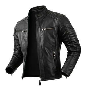 Veste en cuir de vache véritable classique pour homme, style streetwear, logo personnalisé, respirante, fermeture éclair, tailles personnalisées, haut de gamme - Product Image 2