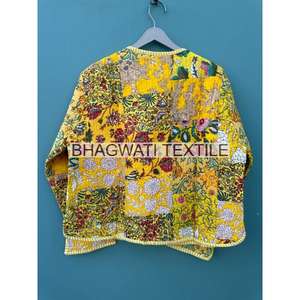 Veste matelassée en coton tissé pour femmes Broderie Patchwork Imprimé Style Boho Manches longues Cadeau de vacances écologique - Product Image 3