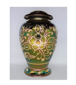 Urne funéraire florale émeraude pour cendres humaines | Urne arbre de vie | Grande urne faite à la main pour cendres d'animaux de compagnie - Product Image 1