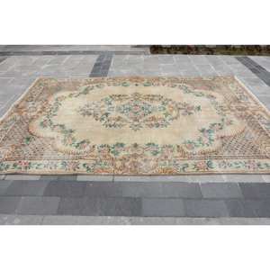 Classic Beige Green 6.7 X 10.2ft Handmade Wool <b>Rug</b> Aubusson Design <b>Turkish</b> <b>Rugs</b> for Living Room Rectangle Patchwork Latex - Product Image 3