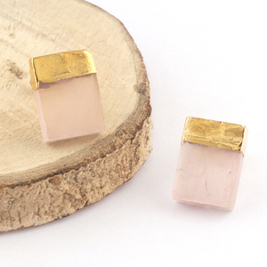 Pendientes de tuerca de oro medio amarillo electrochapado, piedra preciosa de cuarzo rosa Natural, diseño creativo - Product Image 4