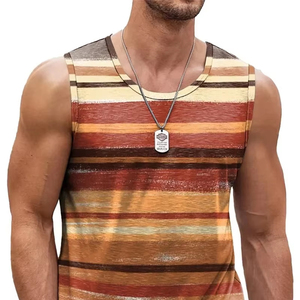 Retro <b>Striped</b> Graphic Tank <b>Tops</b> For Men Fashion Casual Summer Sleeveless 3D Printed <b>Vest</b> Loose Crew Neck Quick Dry Sports Tees - Product Image 1
