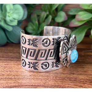 Navajo Golden Hill Turquoise & Sterling <b>Silver</b> Butterfly Design Fashion <b>Cuff</b> <b>Bracelet</b> - Product Image 3
