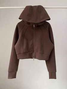 Custom Design Women Full <b>Zip</b> Cropped <b>Hoodies</b> High Neck Athletic Running Sportswear Fleece Outerwear Women <b>Crop</b> Top <b>Hoodies</b> - Product Image 6