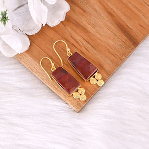 Pendientes Colgantes de Latón Antiguo para Mujer, Pendientes de Piedra Preciosa de Jaspe Malinga, Pendientes Hechos a Mano de Latón de Alta Calidad, Pedido al por Mayor - Product Image 2