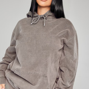 Haute qualité acide lavage pull à capuche pour femmes séchage rapide délavé surdimensionné mode Vintage sweats 100% coton col zippé - Product Image 2