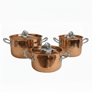 Ensemble de casseroles en métal de luxe martelé à la main, poignées en acier inoxydable, couvercles, 3 pièces, design écologique européen, pot de service décoratif - Product Image 2