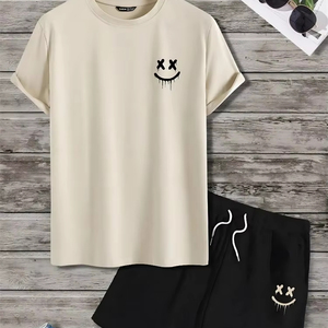 Conjunto de camisa de pantalones cortos con estilo impreso en 3D personalizado 100% conjuntos de Camiseta de algodón con hombros caídos conjunto de pantalones cortos de verano de alta calidad para hombres - Product Image 6