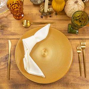 Plaque de chargeur ronde en plastique doré de 13 pouces pour événements Location de mariage Plaques de fond en verre doré Plaque de chargeur - Product Image 2