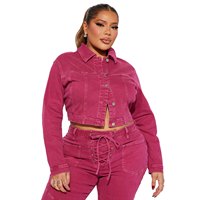 Chaquetas Cortas de Mezclilla Rosa para Mujer, Tejidas a Crochet, con Cuello Camisero, Cierre de un Solo Botón, Forro de Algodón Impermeable, Bolsillo 3D