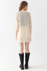 High Quality Beige Openwork <b>Cardigan</b> for <b>Women</b> Long Casual Knit Sweater with Print Pattern Casual Pullover with Logo on Back - Product Image 5