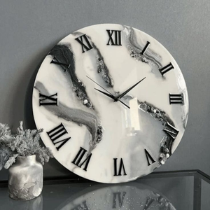 Reloj de resina Arte de resina Reloj Decoración de pared Reloj blanco y gris Arte epoxi Abstracto - Product Image 1