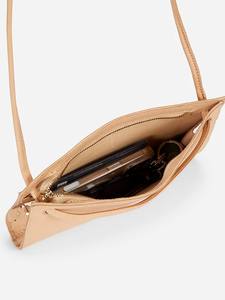 Sac bandoulière pour femme en cuir véritable beige naturel, petit, minimaliste, à bandoulière unique, fermeture éclair, résistant à l'eau, portefeuille pour téléphone - Product Image 3