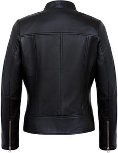 Chaquetas de cuero para mujer-Abrigo de cuero de motocicleta con estilo de piel de cordero real para mujer - Product Image 4