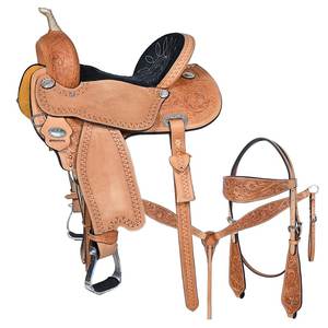 Hecho a mano de cuero genuino de vaca Western Barrel Racing Horse Saddle Comfort Trail Ecuestrian Tooled Tallado Tack Set - Product Image 1