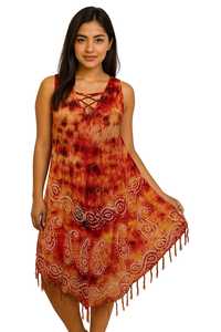 Gran oferta de verano, vestido largo informal suelto sin mangas con tinte de corbata para mujer, ropa de playa holgada con estampado bohemio, vestido maxi de talla grande - Product Image 4