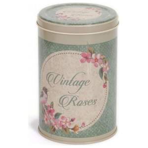 กล่องเหล็กทรงกลม Kontensan รุ่นวินเทจโรส ขนาด 1 ลิตร พร้อมตัวล็อคแบบลวดและฝาใส ขนาด 105x130 มม. ผลิตในตุรกี สำหรับงานฝีมือ - Product Image 2