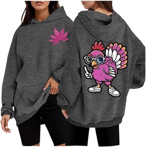 Sudadera con capucha cálida de Invierno para mujer, sudadera con capucha de Acción de Gracias, estampado de pavo púrpura, estilo informal de manga larga, sudaderas con estilo para mujer - Product Image 5