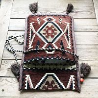 Sac à bandoulière vintage oriental anatolien authentique pour femme, avec motif et pompons, en tissu de coton marron, longue sangle