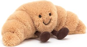 Peluche Croissant Mignonne Ultra Douce Brodé Rembourré Coton PP Coussin Anti-Stress Souriant pour Cadeau de Fête - Product Image 1