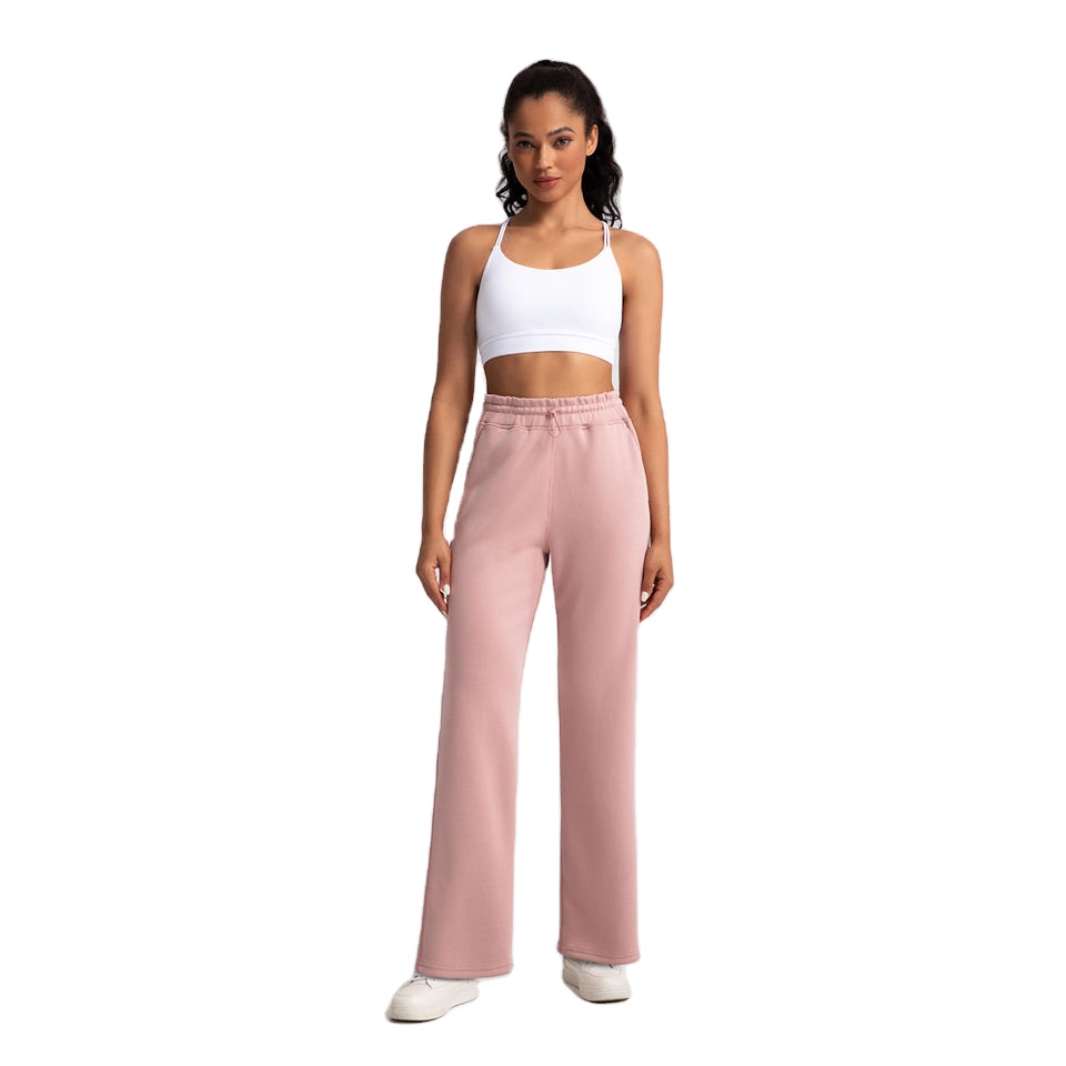 Wholesale Custom Premium Spandex/Polyester High Full-Length Drawstring Closure Straight-Leg Pants Women Relaxed Fit Yoga Running