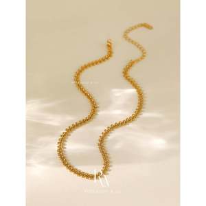 Collana a catena in oro anti-ossidazione da 4 mm con strato impermeabile, regolabile 14-16 pollici, stile catena a spiga - Product Image 1