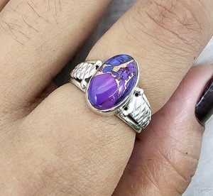 925 Silver Boho <b>Ring</b> Handmade Purple Copper <b>Turquoise</b> <b>Ring</b> Oval Simple Band Independence Day Gift Featuring Moissanite Diamond - Product Image 2