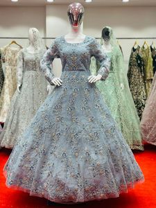 Robe longue ethnique indienne Anarkali pour femmes vêtements de fête adultes fantaisie broderie filet Dupatta en filet - Product Image 2