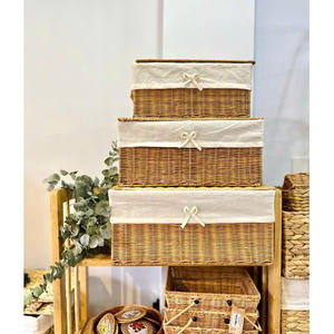 Canvas Liner and <b>Handles</b> Handcrafted Bamboo & Rattan Storage <b>with</b> Lid: Premium Hotel Laundry Rattan <b>Basket</b> - Product Image 3