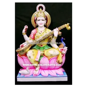 Estatua Tradicional de Mármol Pulido de Saraswati Maa para Templo en Casa - Product Image 1
