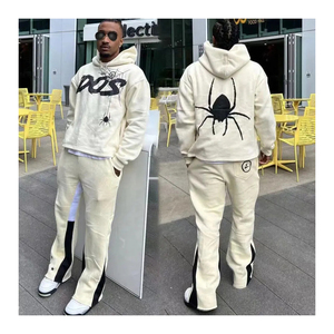 2024 logotipo personalizado polar mejor conjunto de chándal 100% algodón chándal hombres Streetwear pantalones de chándal acampanados y conjuntos de Sudadera con capucha chándal - Product Image 1