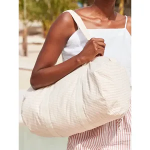 Bolsa de Lona a Rayas de Algodón Orgánico Sostenible, Bolsa Promocional para Comerciales Ecológicos - Product Image 4