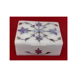 Blue Mother Of Pearl Pure <b>White</b> Marble Inlay Work Jewelry <b>Box</b> Rectangular Shape For Business Gift And Home Decor In Low Price - Product Image 1