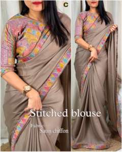 Dernière tenue de créateur Chemisier sari en mousseline de satin tendance fantaisie avec broderie à fils multiples Travail avec paillettes Travail à vendre - Product Image 4