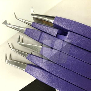 Pinzas japonesas para pestañas con purpurina púrpura y logotipo personalizado de alta calidad, pinzas para extensión de pestañas de acero inoxidable, puntiagudas sostenibles - Product Image 5